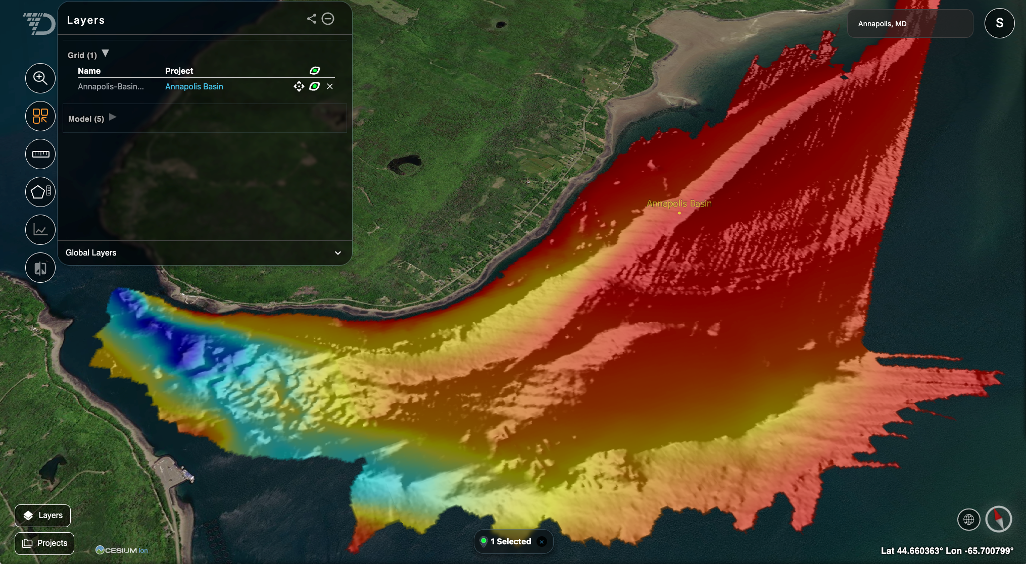Bathymetry from Annapolis Basin, MD, USA